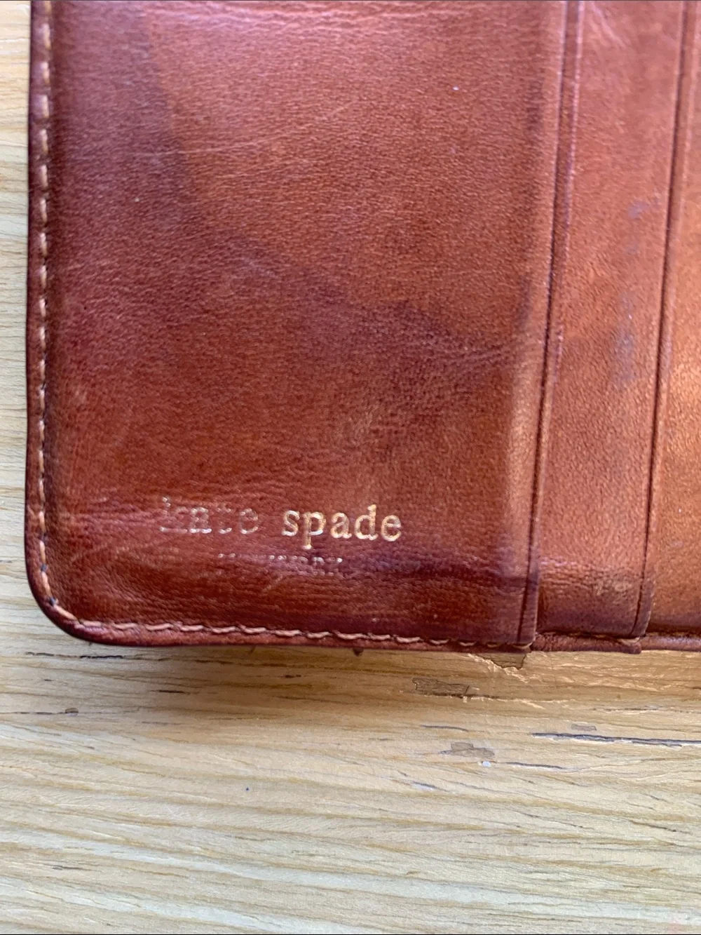 Rare Vintage Kate Spade Brown Canvas Geometric Wallet w Leather Snap Tap AS IS